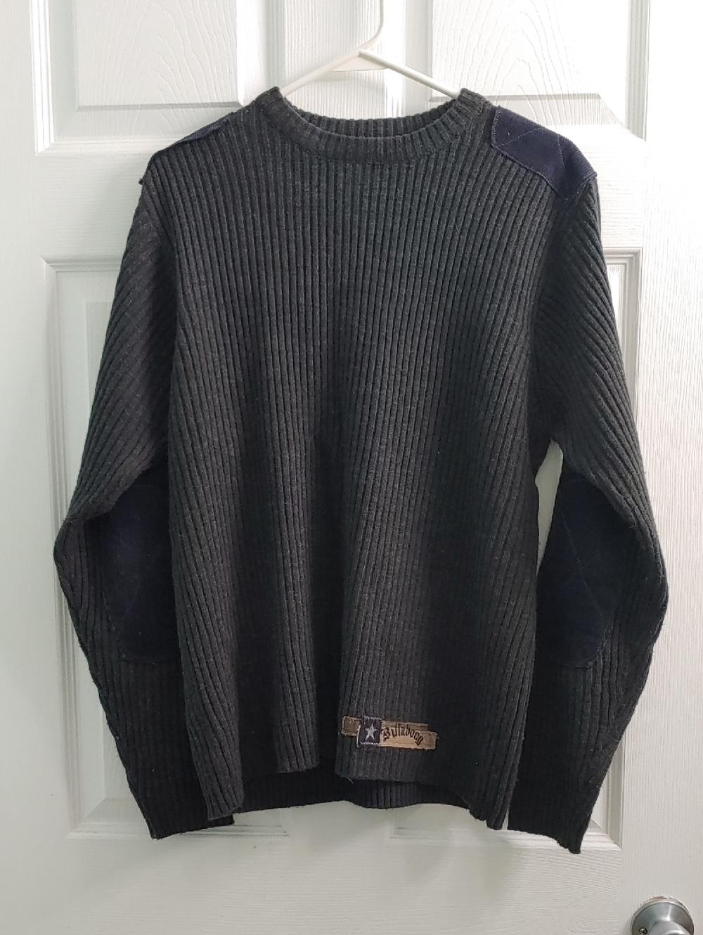 Vintage Y2K Billabong Sweater Men's Grey Ribbed Crewneck Elbow Patches Size M